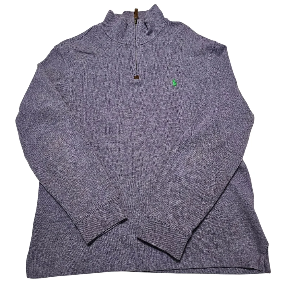 Polo Ralph Lauren Men's Purple Cotton Quarter-Zip Preppy Sweater Sz M